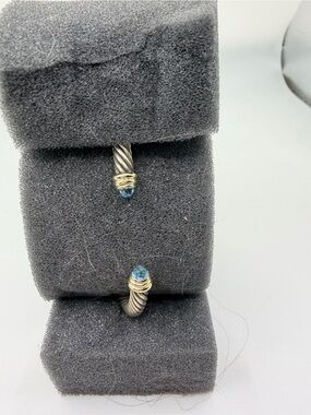 David Yurman Blue Topaz Classic 5mm Cable Cuff Bracelet 925 Sterling Silver 14K